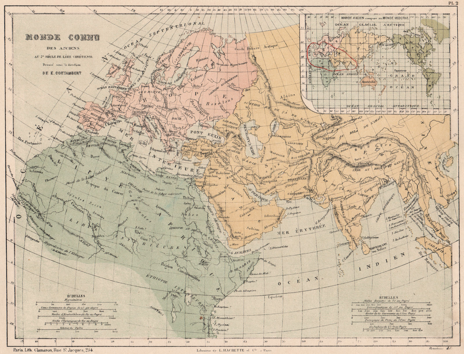 ANCIENT WORLD as known in the 2nd century AD. Cf with Modern World 1880 map